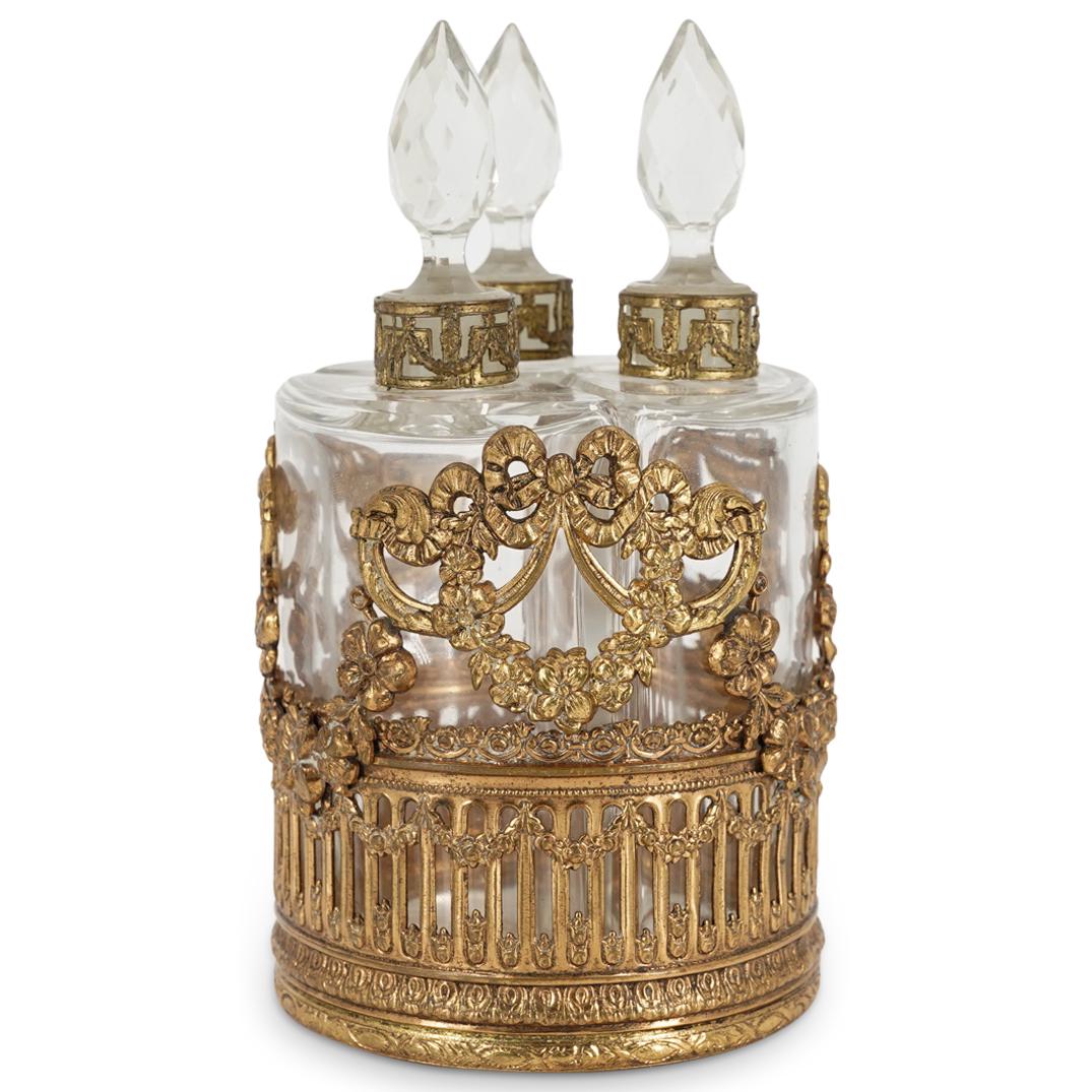 French Gilt Bronze & Glass Filigree Ornate Bottle Vanity Set (1 of 6)