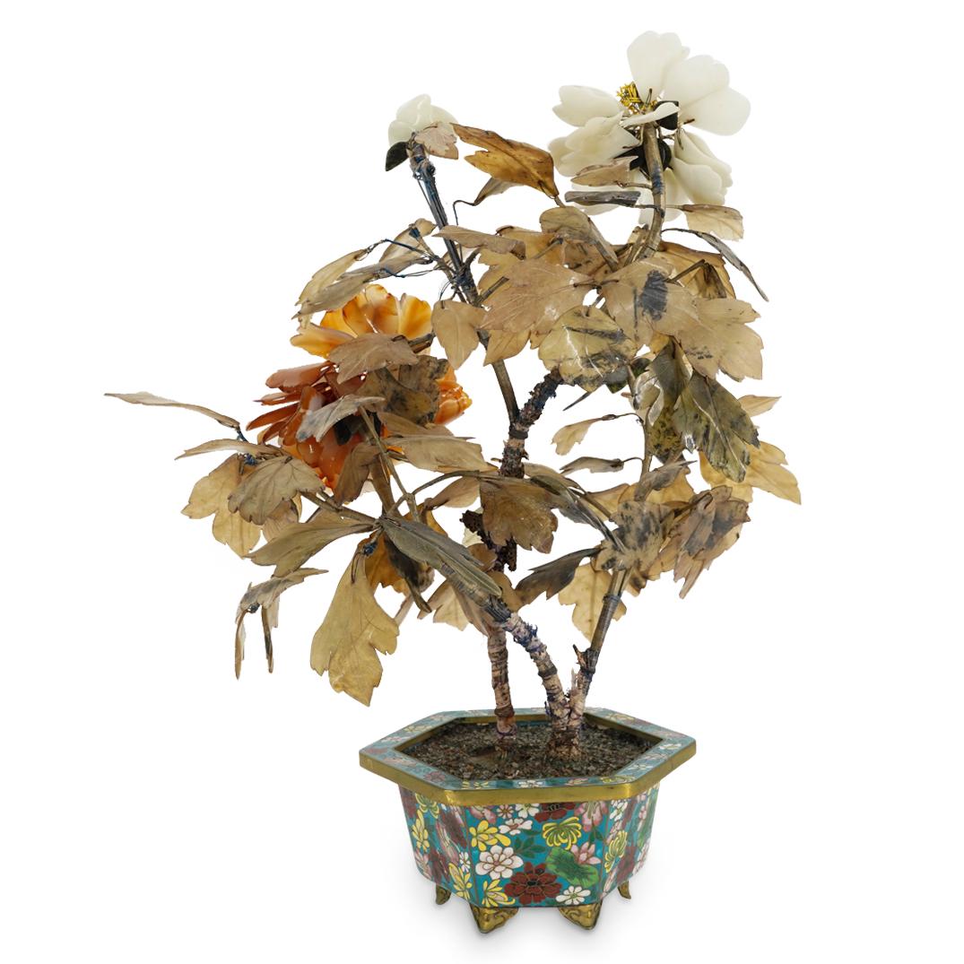 Antique Chinese Jade And Agate Tree In Cloisonne Planter (1 of 8)
