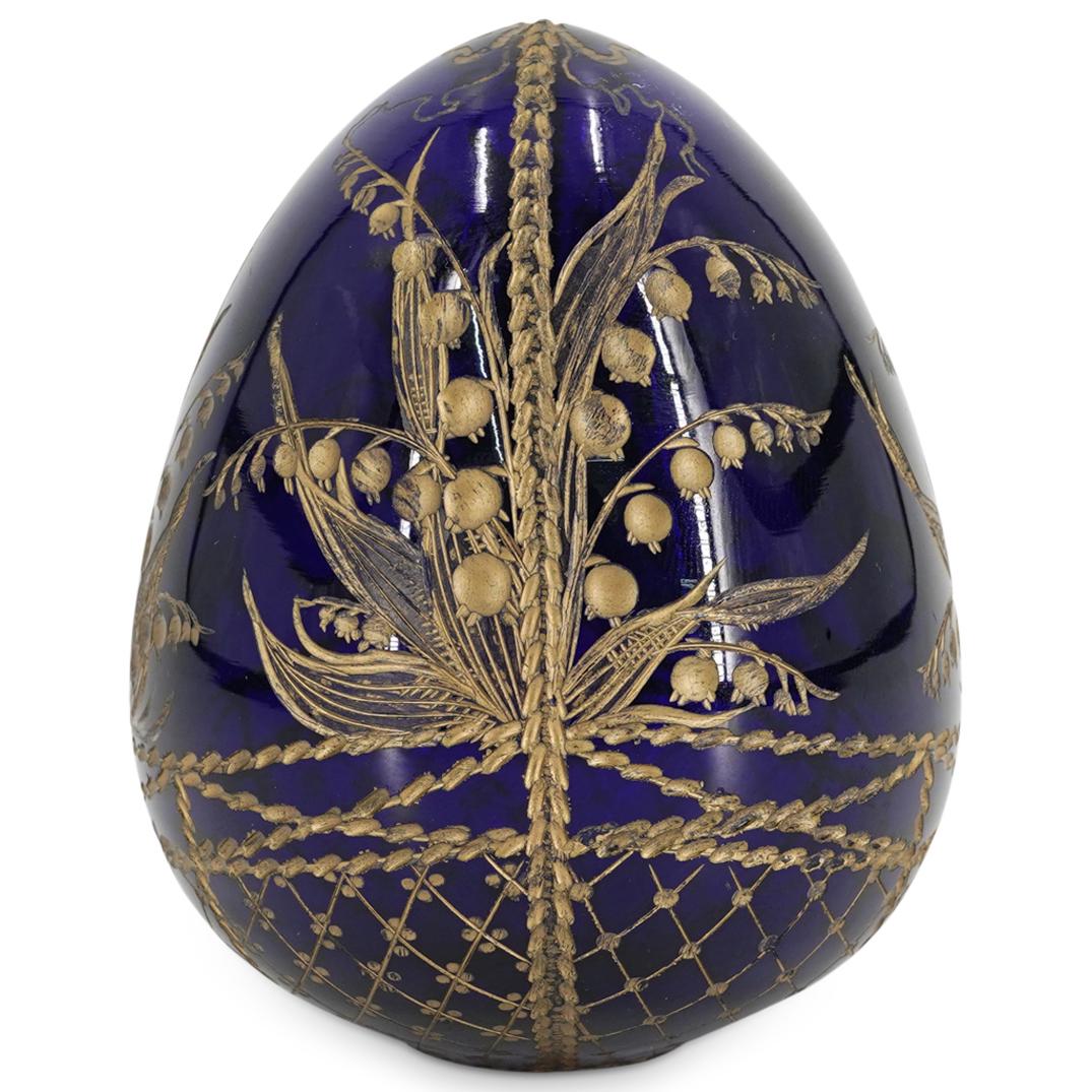Vintage Russian Carved Gilt Blue Faberge Egg (1 of 4)