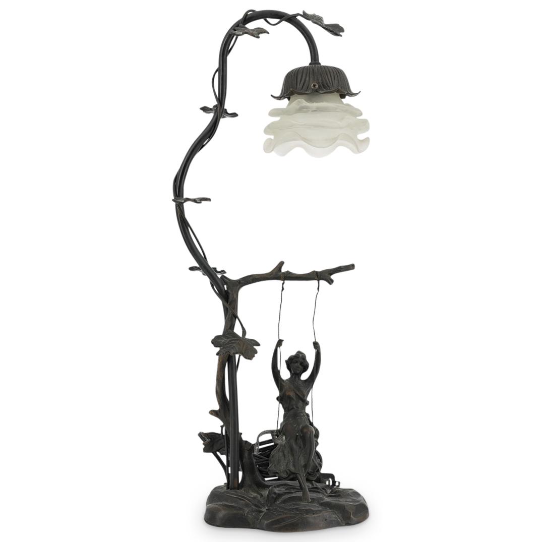After Mathurin Moreau Figural Bronze Swing Lamp (1 of 5)