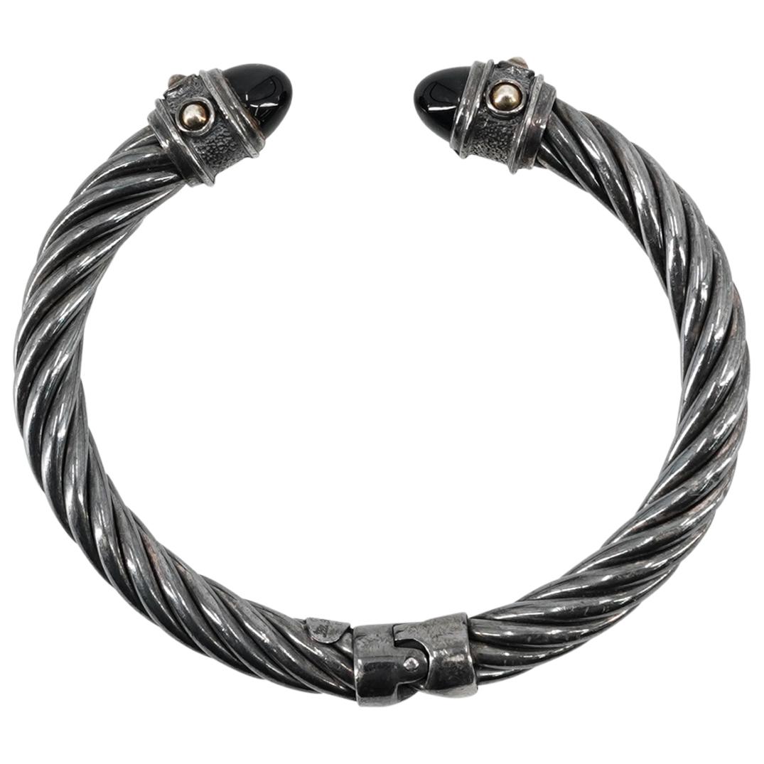 Antique Italian Sterling Silver Cable Bracelet With Onyx Insets (1 of 3)