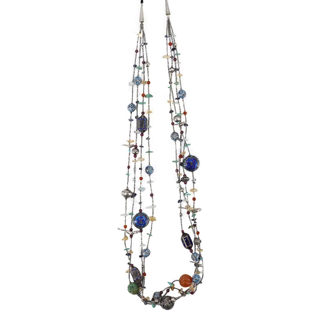 Antique Chinese Sterling Silver, Enamel, Andgemstone Necklace (1 of 3)