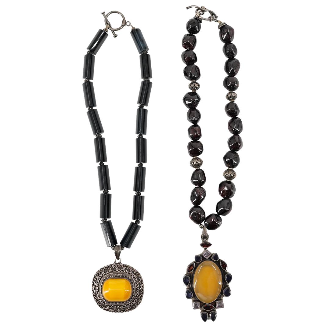 Pair Of Amber, Silver, And Semi-Precious Stone Necklaces (1 of 6)