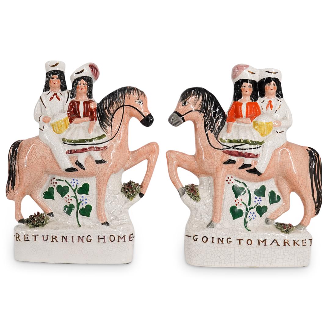 (2 Pc) Antique Sttafordshire Porcelain Figurines (1 of 4)