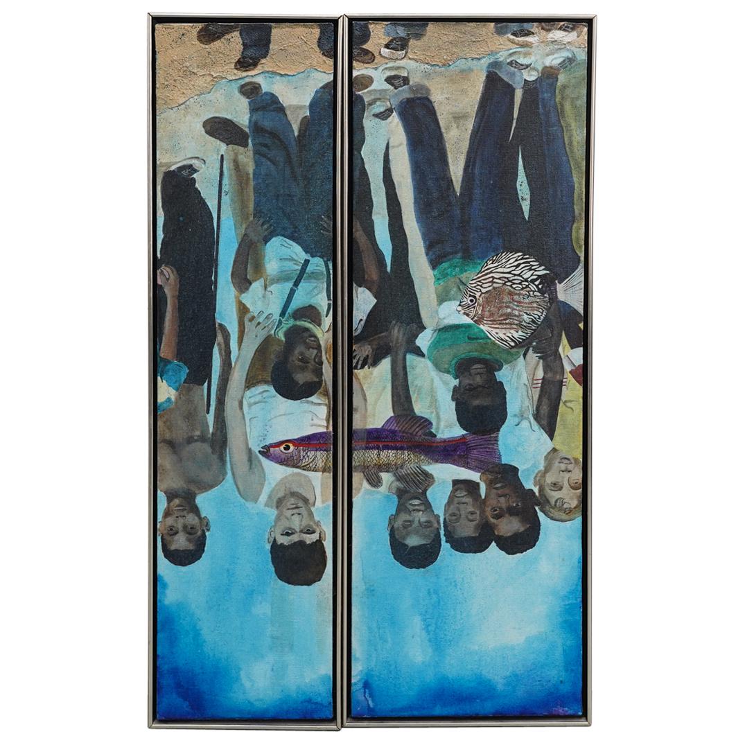 (2 Pc) Walter Cade III (1936-2008) Diptych Oil On Canvas (1 of 8)