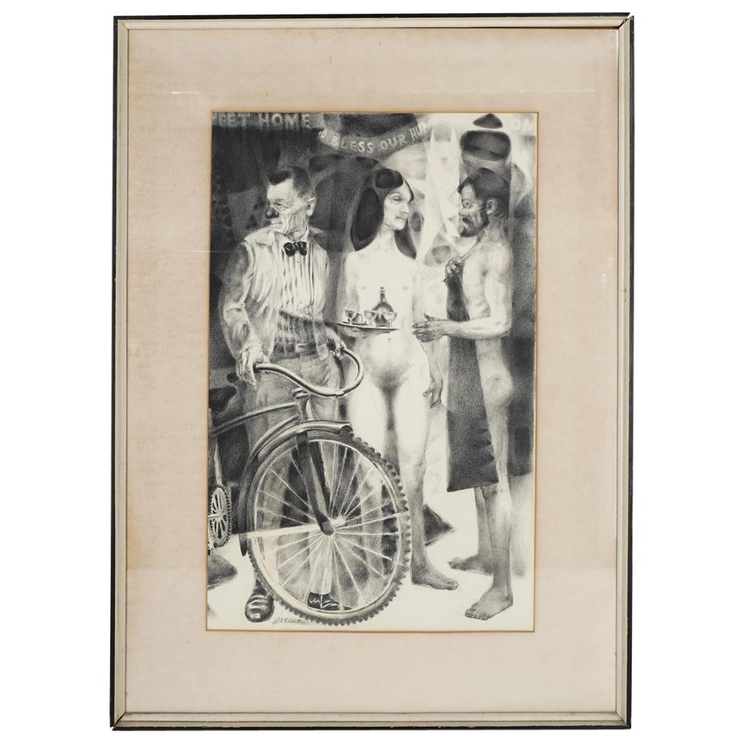 Richard A. Clark (American, b. 1922) "Cycle" Carbon Pencil Illustration (1 of 6)