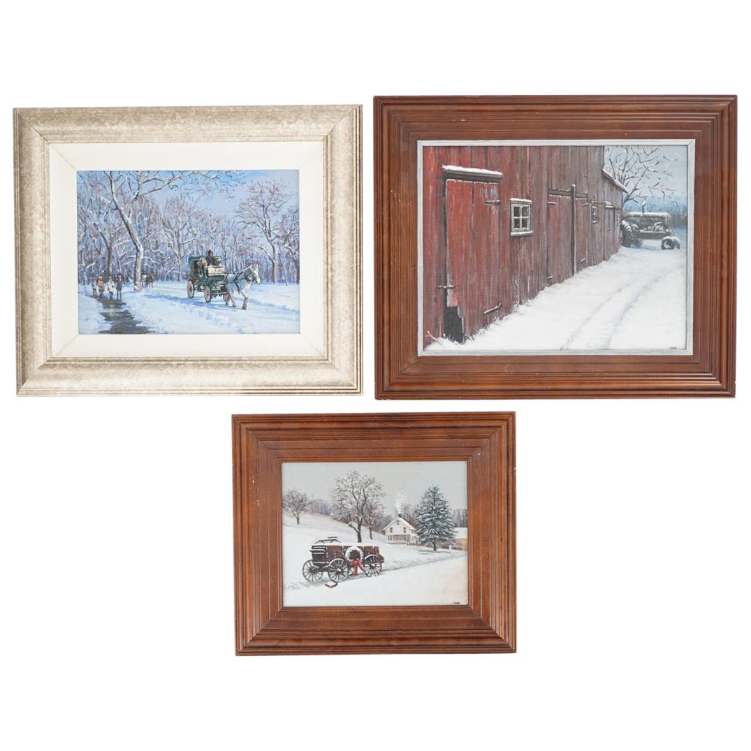 (3Pc) Dennis Rano Winter Landscape Acrylic Paintings on Canvas (1 of 6)