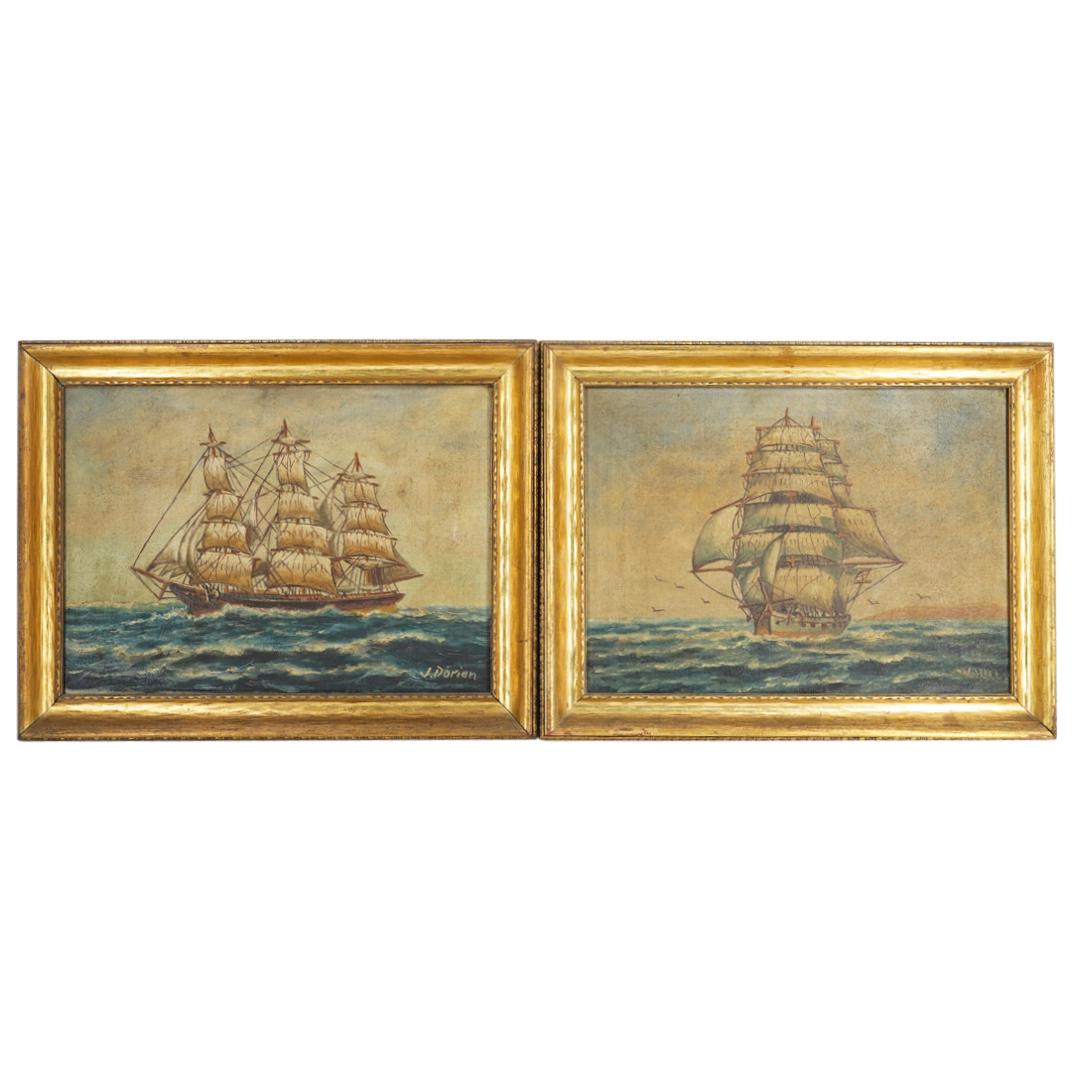 (2Pc) Antique Tall Ship Oil Paintings on Canvas (1 of 5)