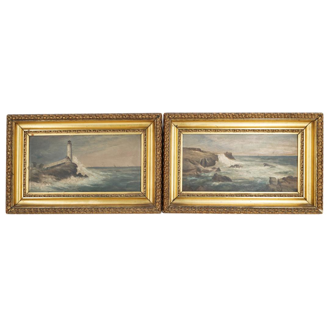 (2Pc) Antique Oceanscape Oil Paintings on Board (1 of 6)