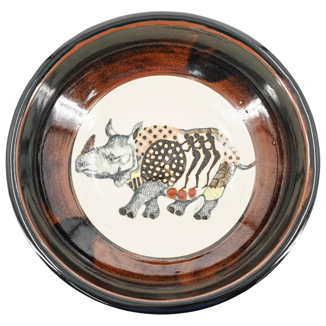 Signed Studio Pottery Rhinoceros Bowl (1 of 6)