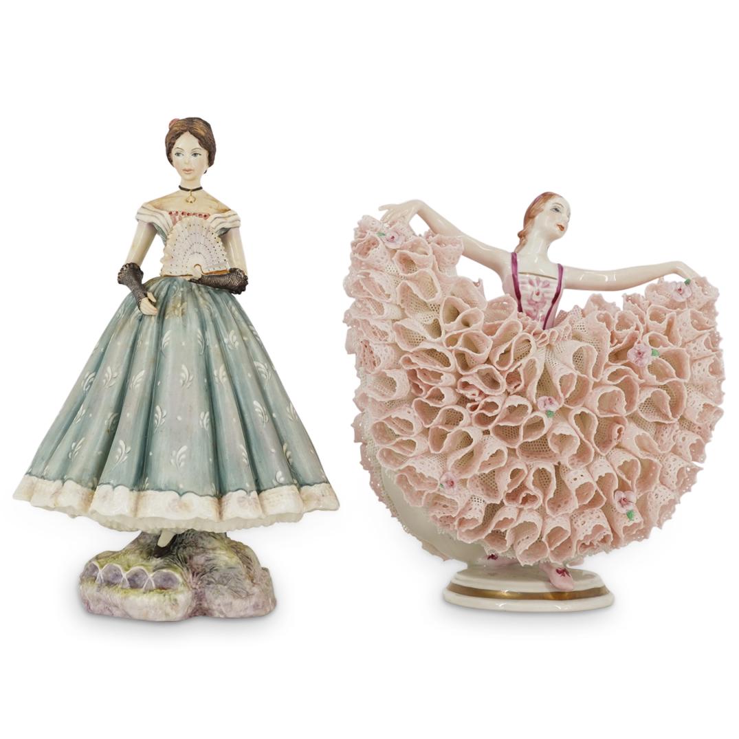 (2 Pc) Irish Dresden & Royal Worcester Porcelain Figurines Set (1 of 5)