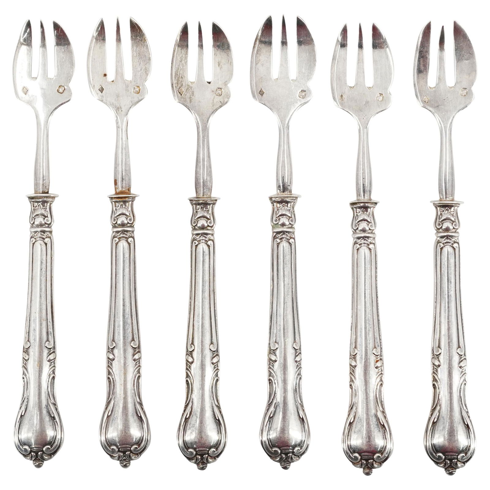 (6 Pc) French Sterling Silver Seafood Cocktail Forks Set (1 of 4)
