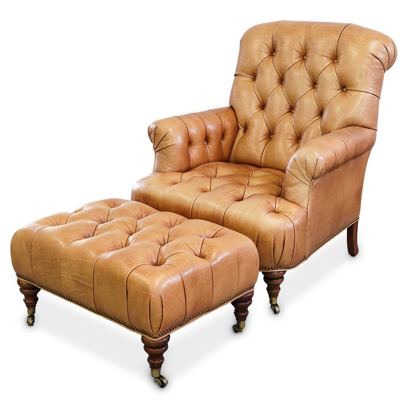 Chesterfield Style Armchair & Ottoman (1 of 9)