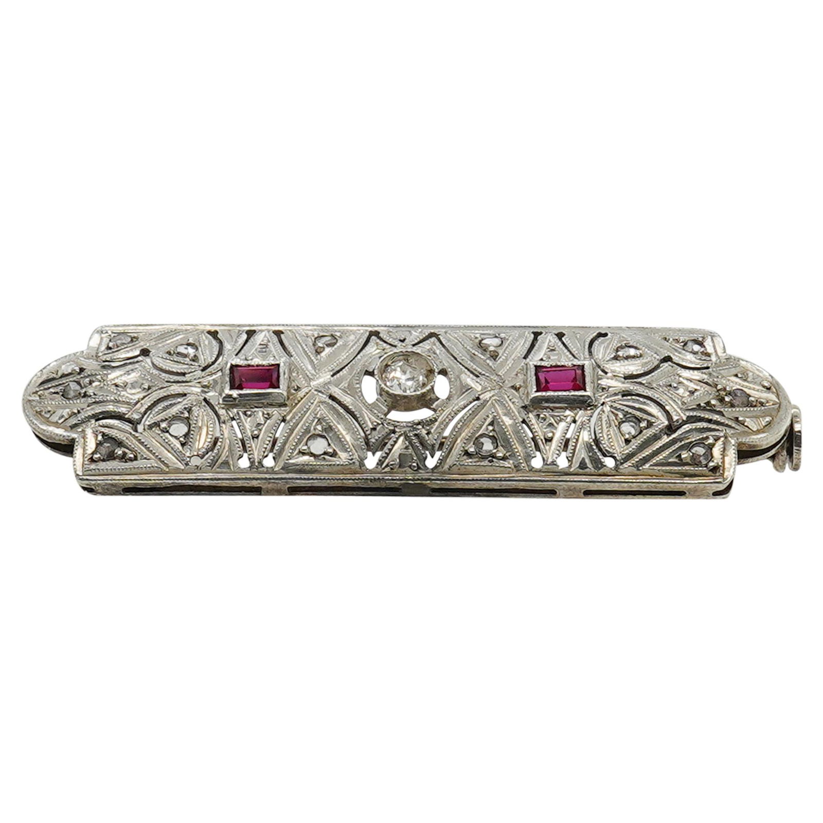 Antique Sterling SIlver, Diamond and Ruby Pin (1 of 2)