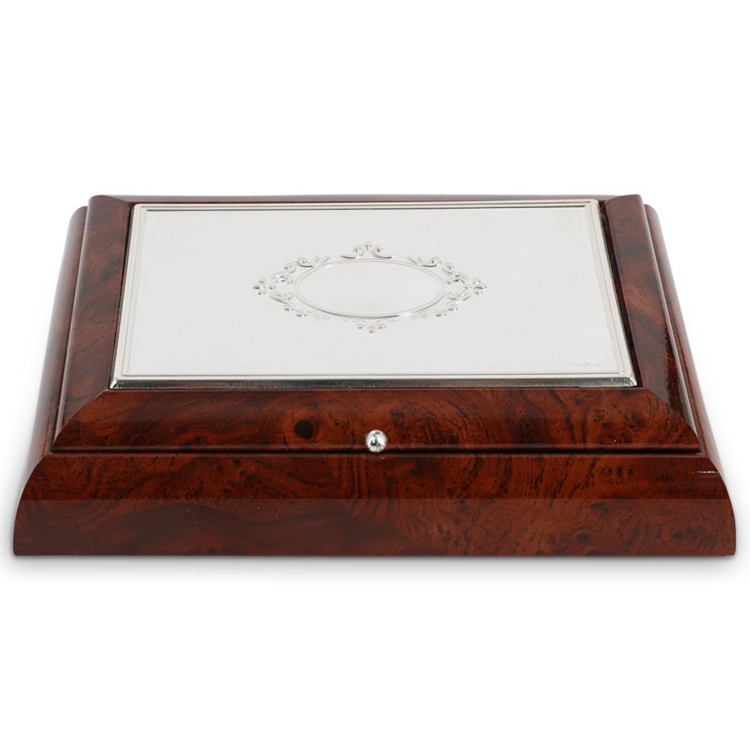 Italian Veneer Wood & Sterling Silver Hinged Cigar Case (1 of 6)