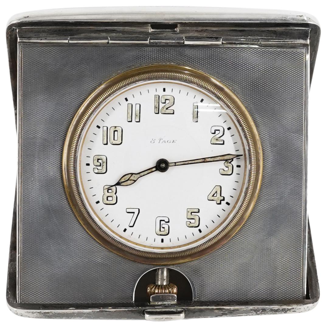 Antique German Sterling Silver Case 8 Tage Travel Clock (1 of 6)