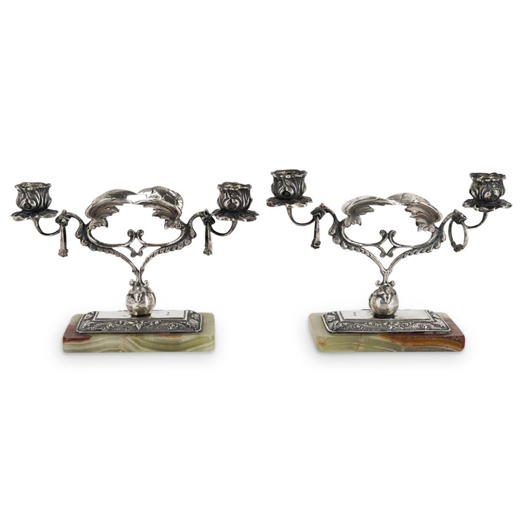 Pair of Antique Silver & Onyx Dragon Candleholders (1 of 6)