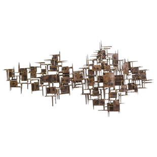 Marc Creates "Brilliant Voyance" Brutalist Wall Sculpture: DESCRIPTION: A Mid century brutalist welded metal wall sculpture by Marc Creates, titled "Brilliant Voyance". This is a textured dimensional sculpture, that can be hung vertically or horizontally, and