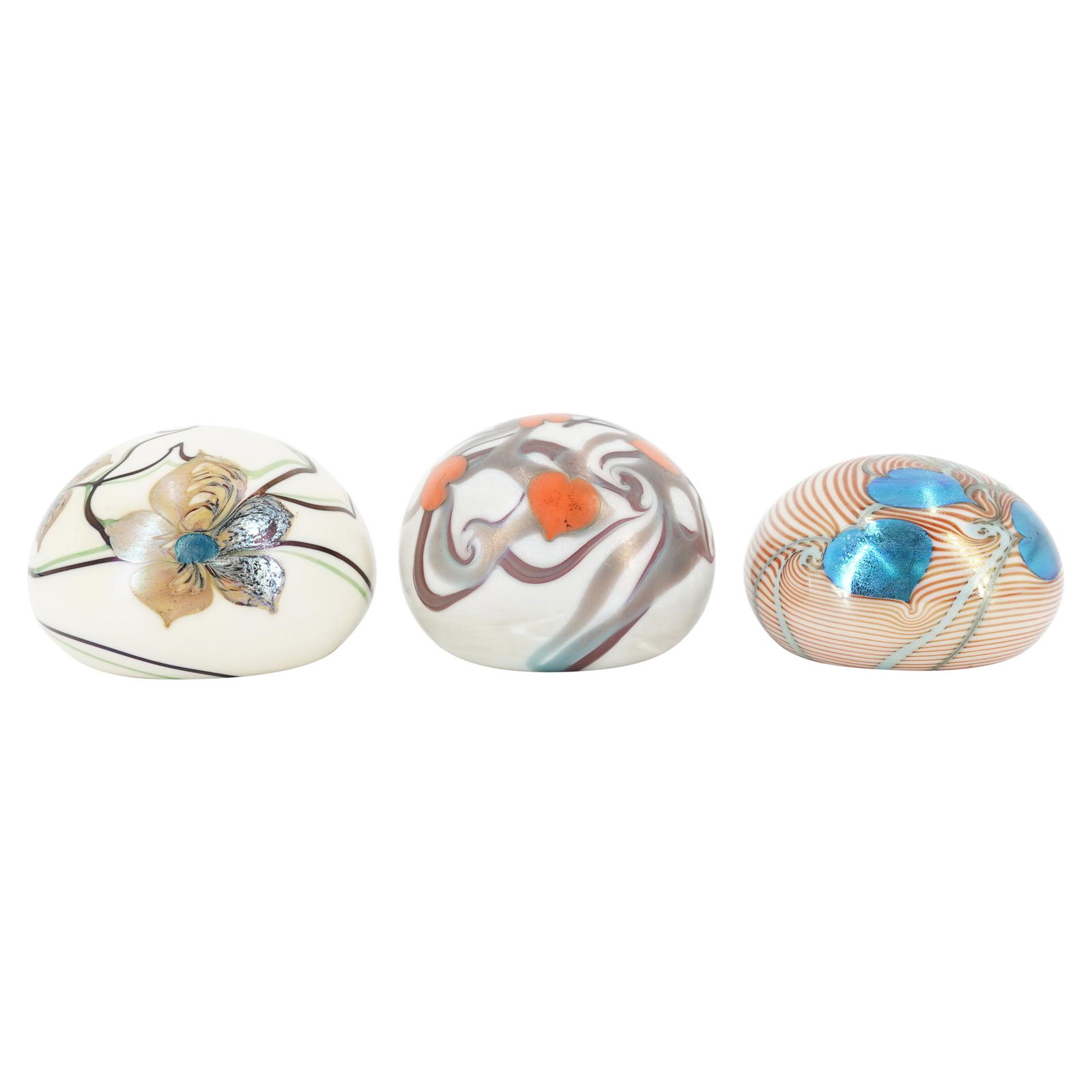 (3 Pc) Signed Orient And Flume Iridescent Vine Paperweights (1 of 9)