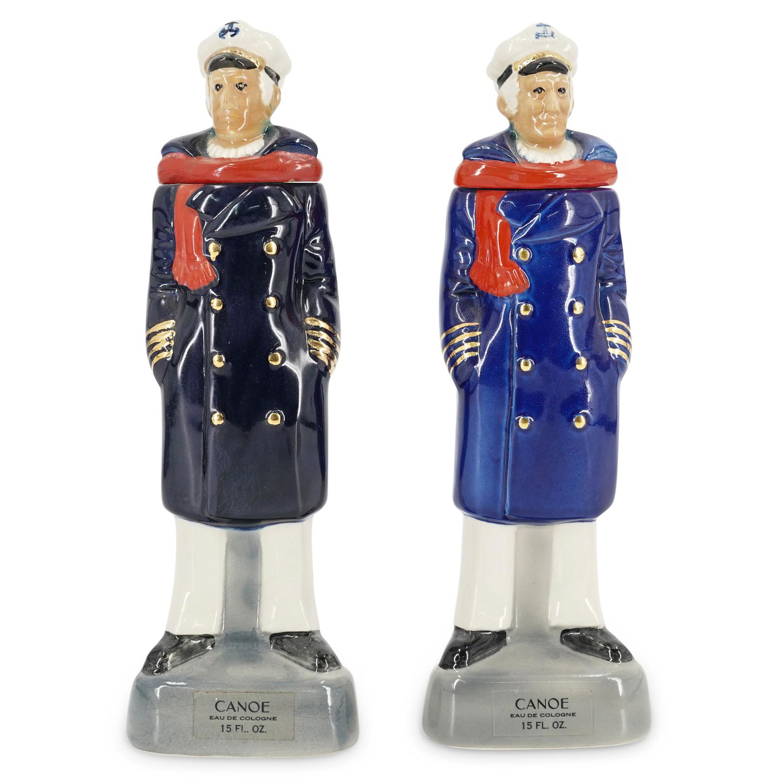 (2 Pc) Dana Perfumers "Canoe" Cologne Figural Decanter Bottles (1 of 6)
