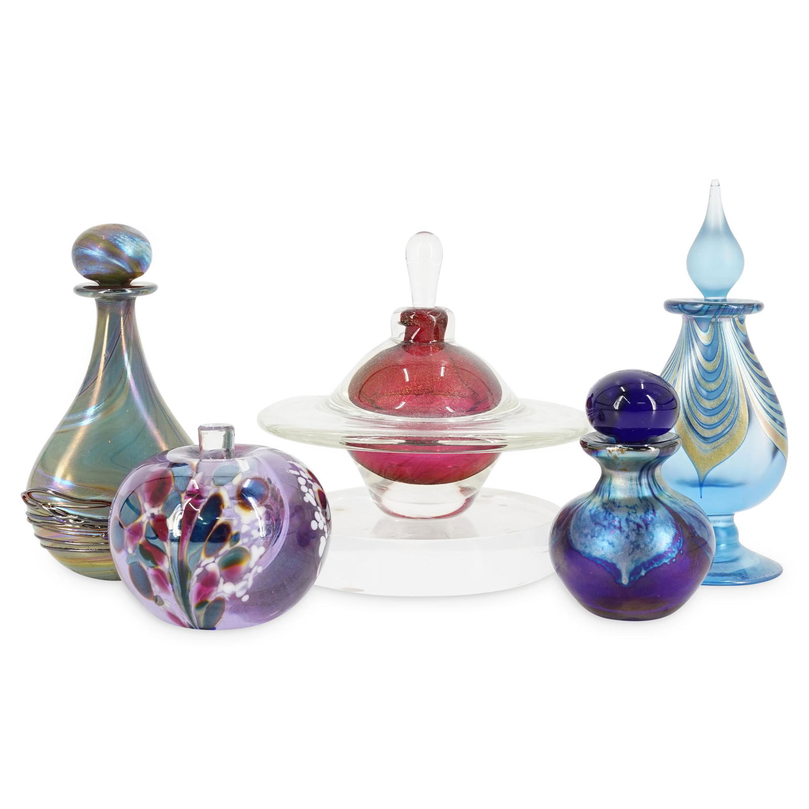 (5 Pc) Signed Art Glass Perfume Bottles Grouping Set (1 of 8)