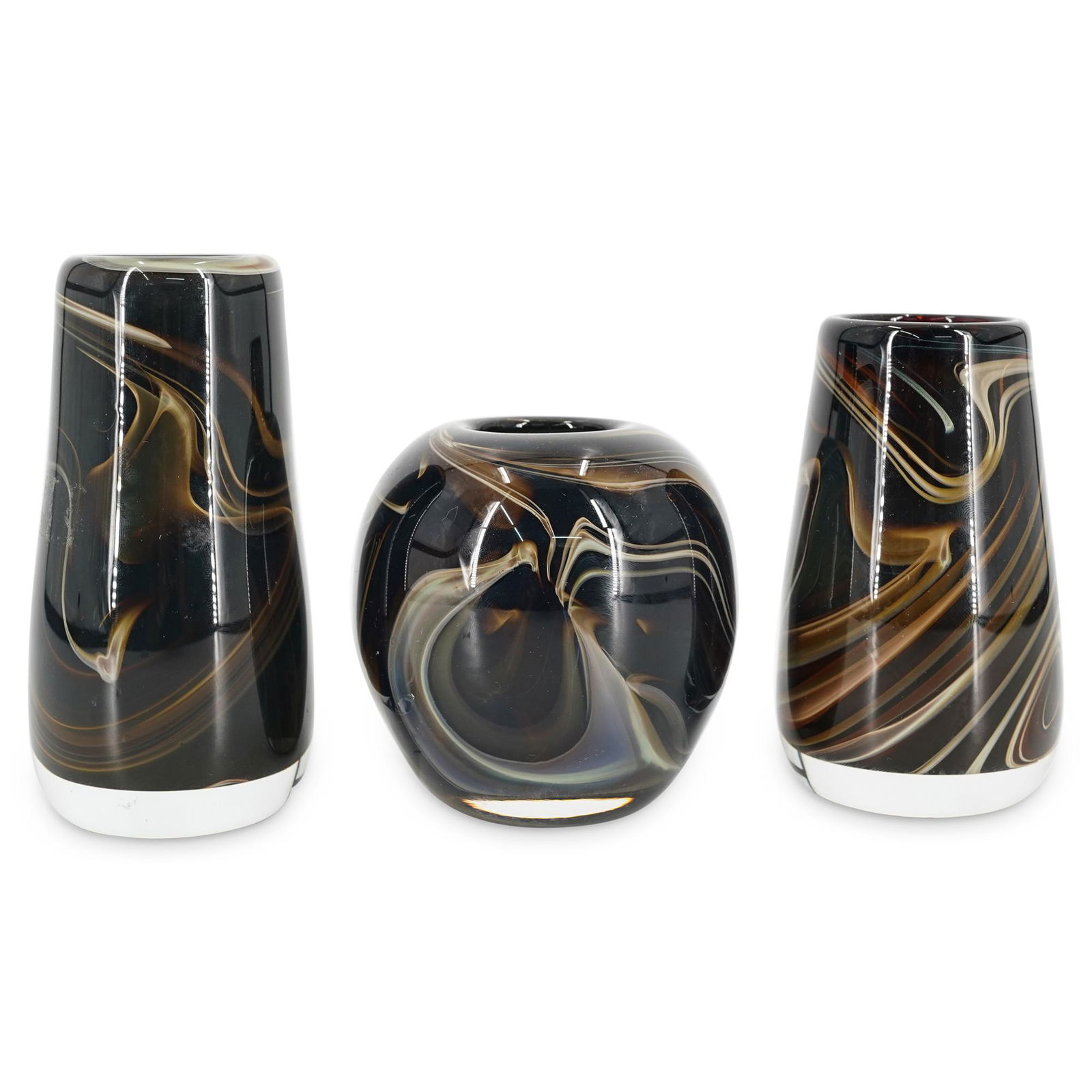 (3 Pc) R. Stewart Art Glass Swirl Vases (1 of 6)