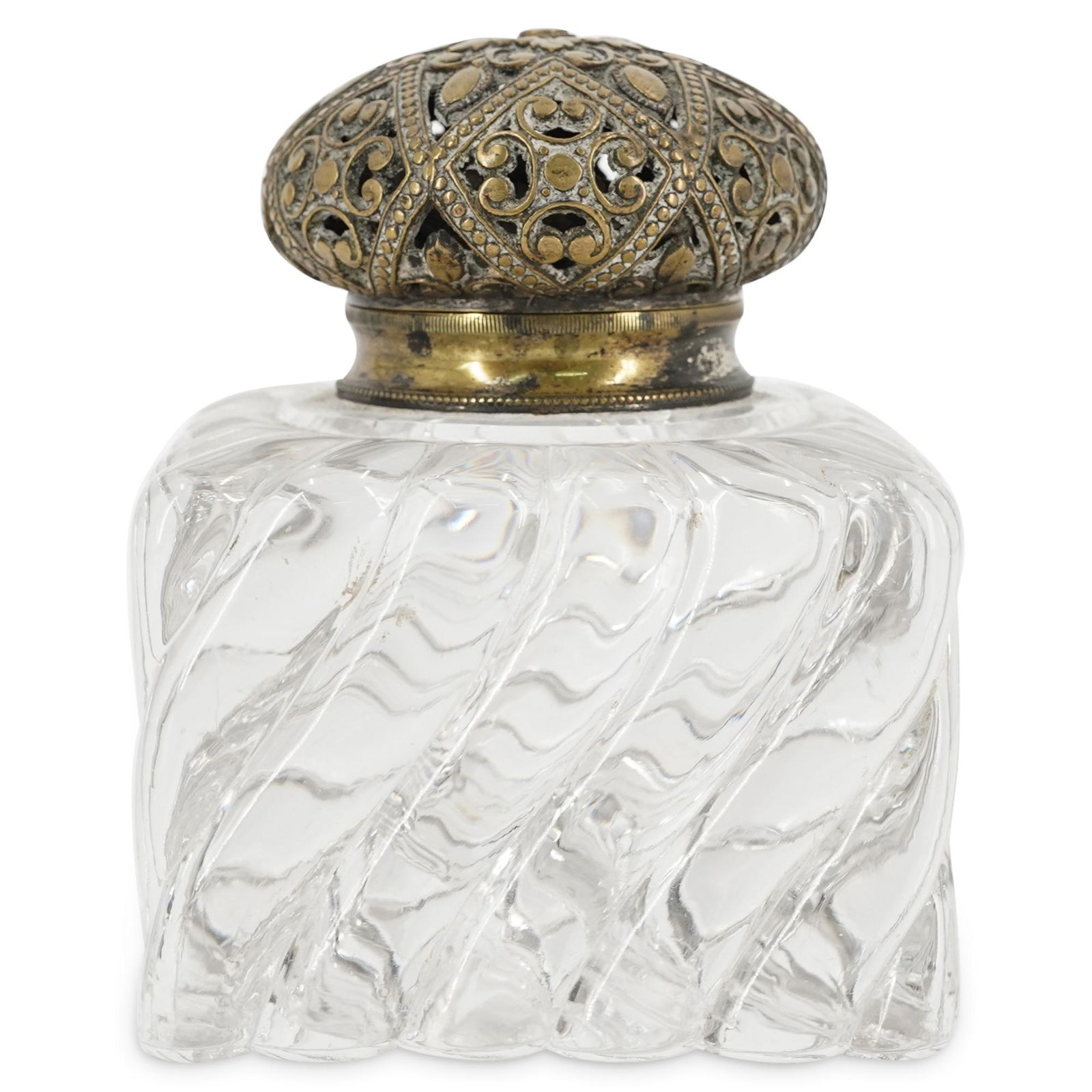 French Pierced Bronze Mounted Crystal Inkwell (1 of 6)