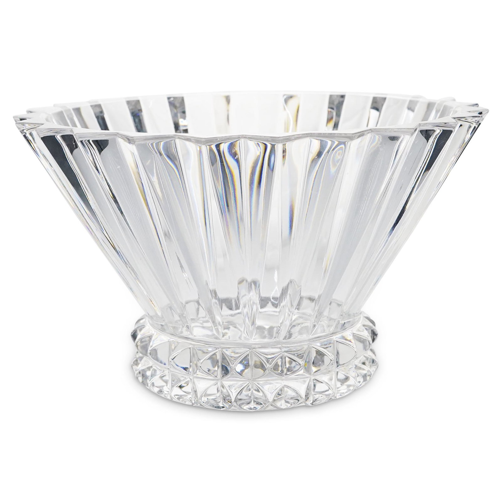 Rosenthal Scalloped Crystal Bowl: DESCRIPTION: Rosenthal scalloped form crystal bowl. Etched at the underside "Rosenthal Germany". CIRCA: 20th Century ORIGIN: Germany DIMENSIONS: H: 5.87" X D: 9.75" CONDITION: Great condition. See lot