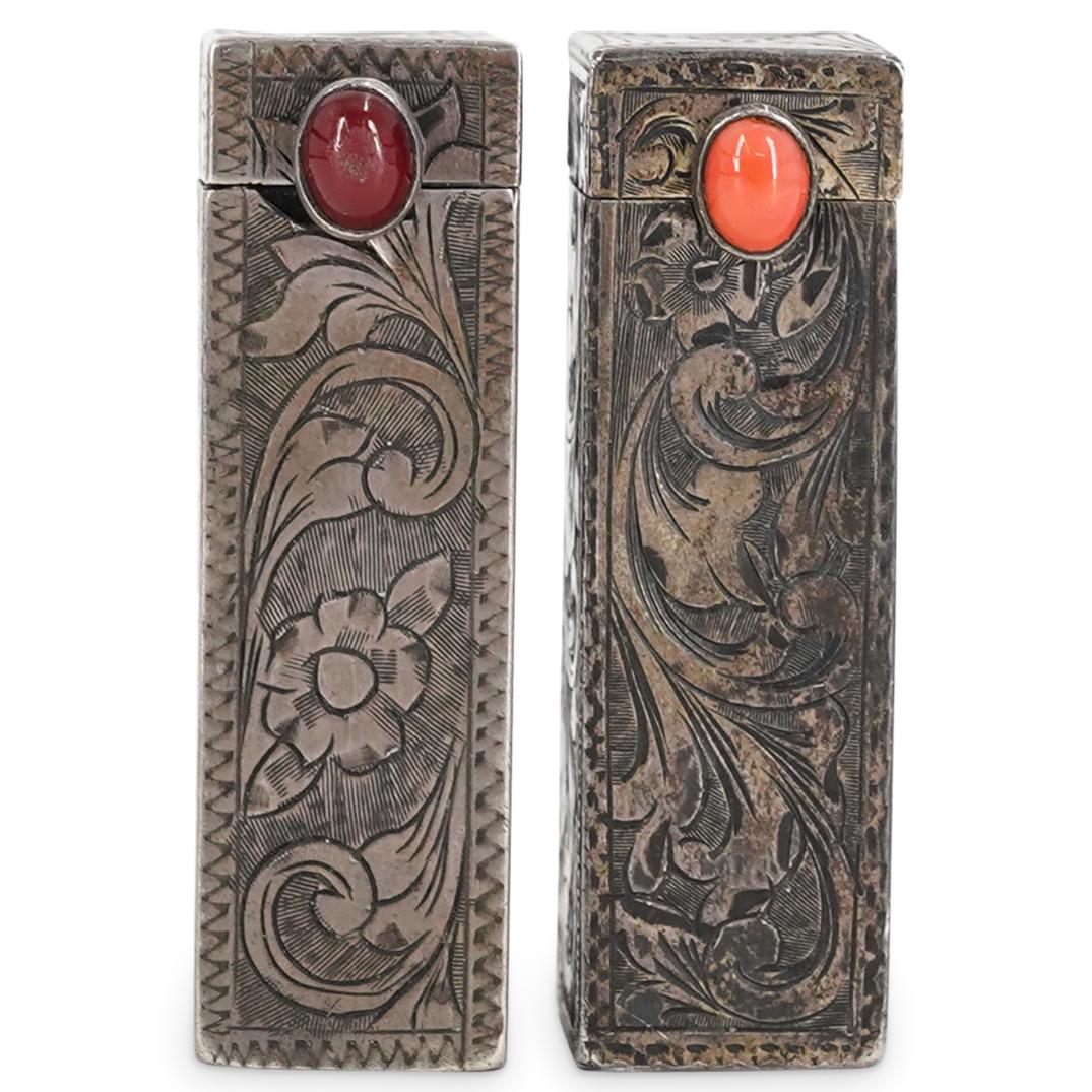 (2 Pc) Italian 800 Silver Ornate Lipstick Holders (1 of 4)