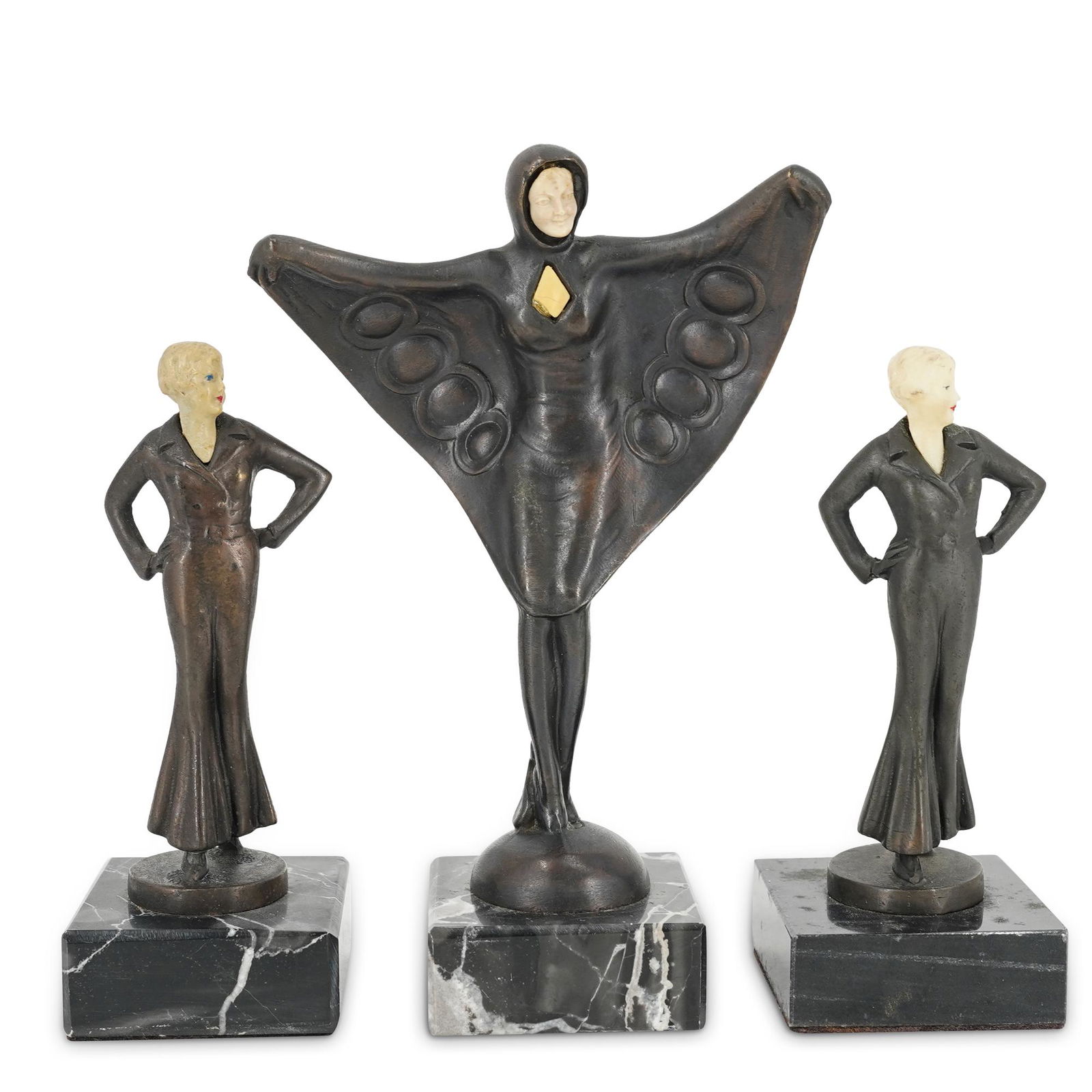 (3 Pc) Collection Francaise Art Deco Style Bronze Figurines (1 of 6)