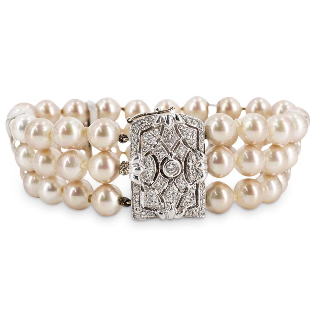 K&K 14k Gold Diamond & Faux Pearl Bracelet (1 of 6)