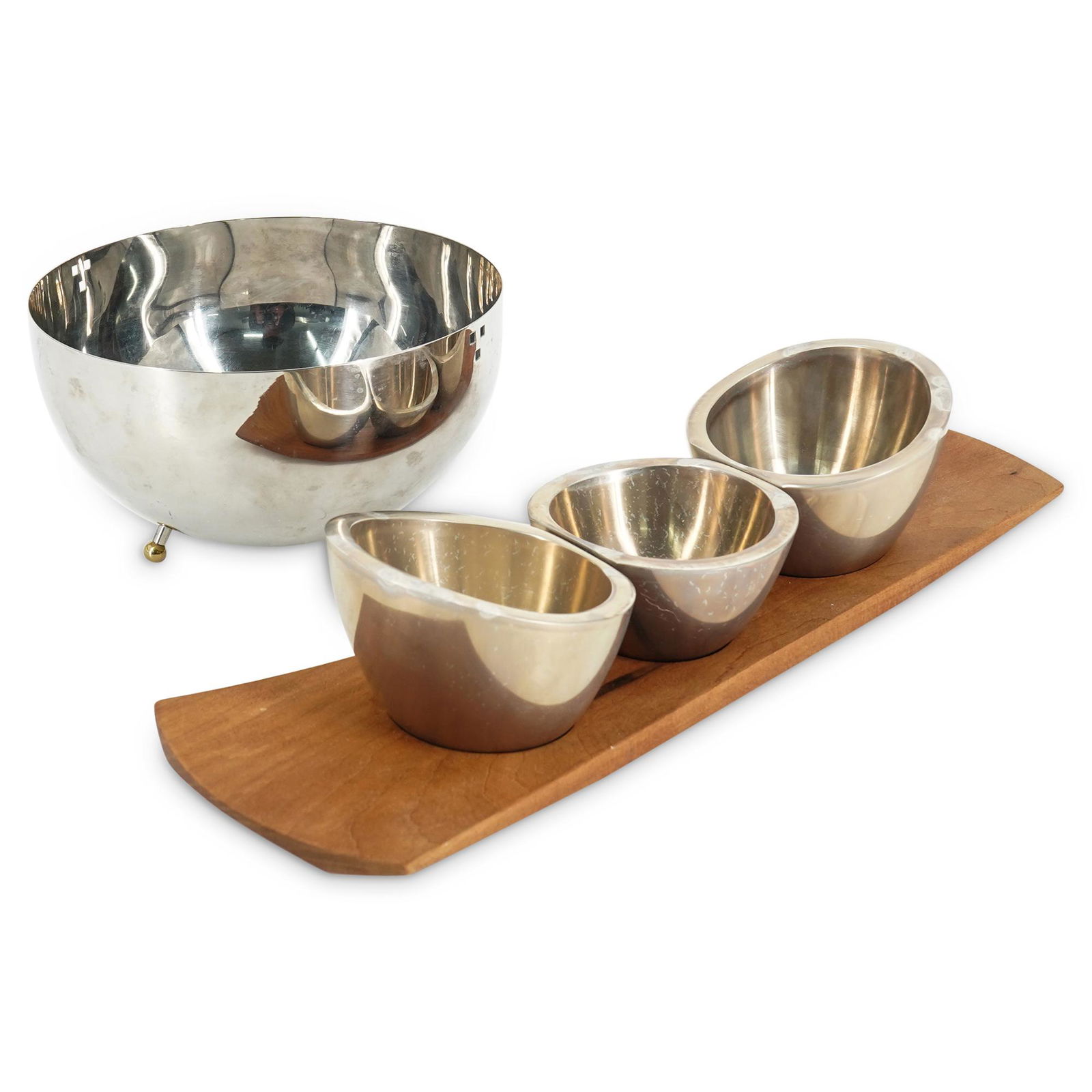 (4Pc) Nambe Condiment Bowls & Footed Designer Bowl (1 of 7)