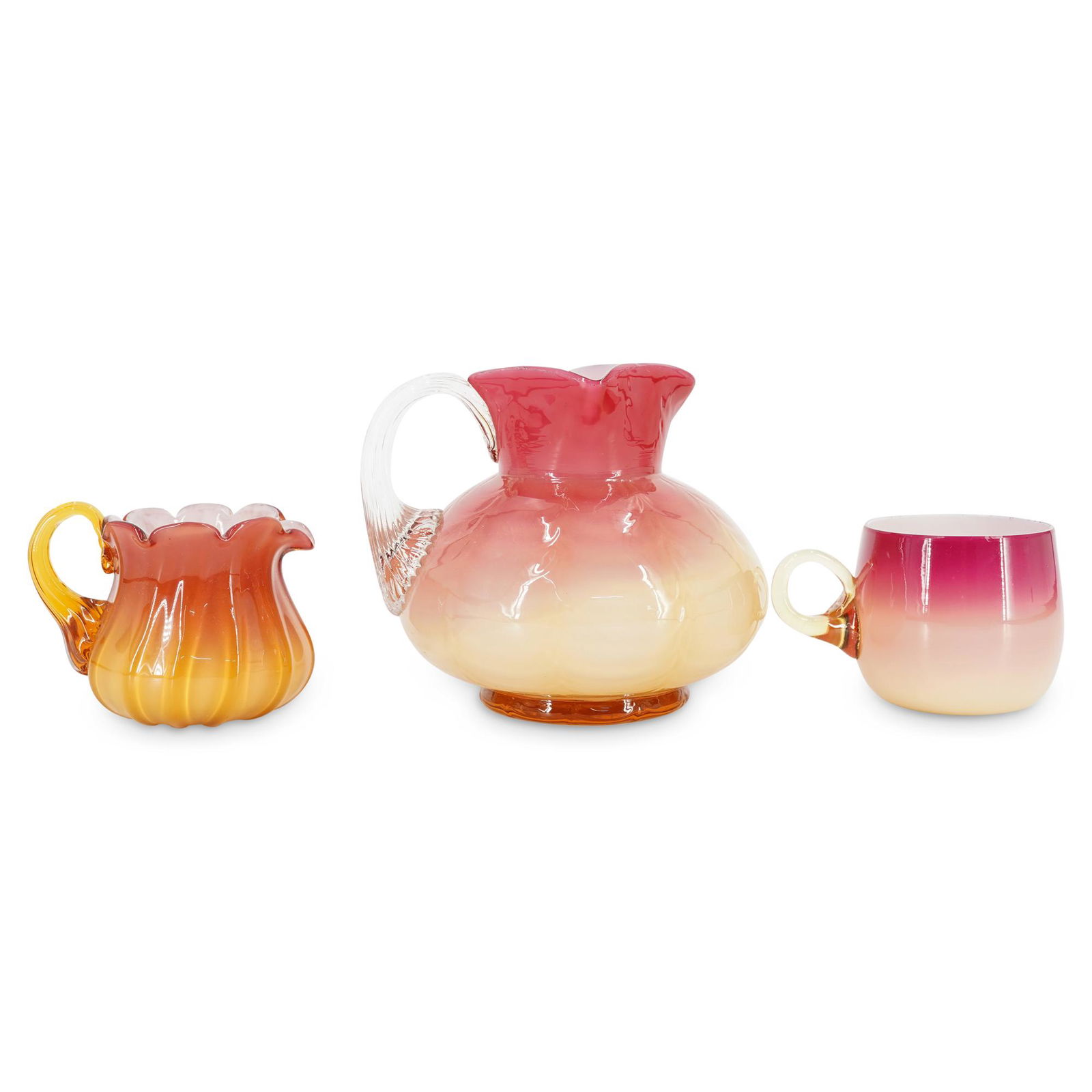 (3 Pc) Amberina and Wheeling Peach Blow Vessels (1 of 5)