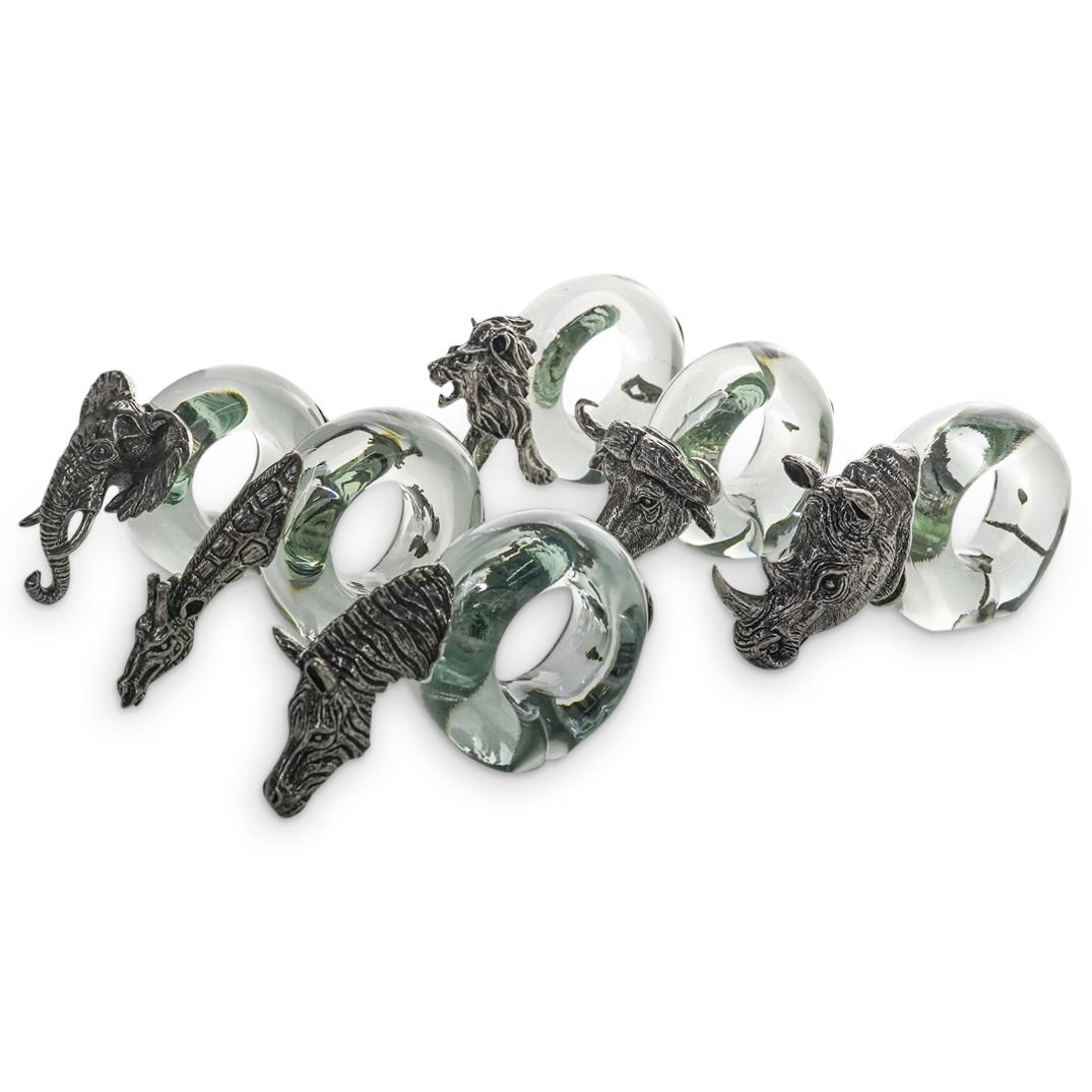 (6Pc) Set of Glass & Pewter Animal Napkin Rings (1 of 5)