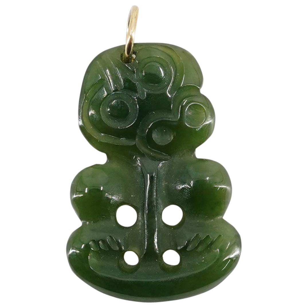 Vintage Maori Carved Jade Hei Tiki Fertility Pendant (1 of 2)