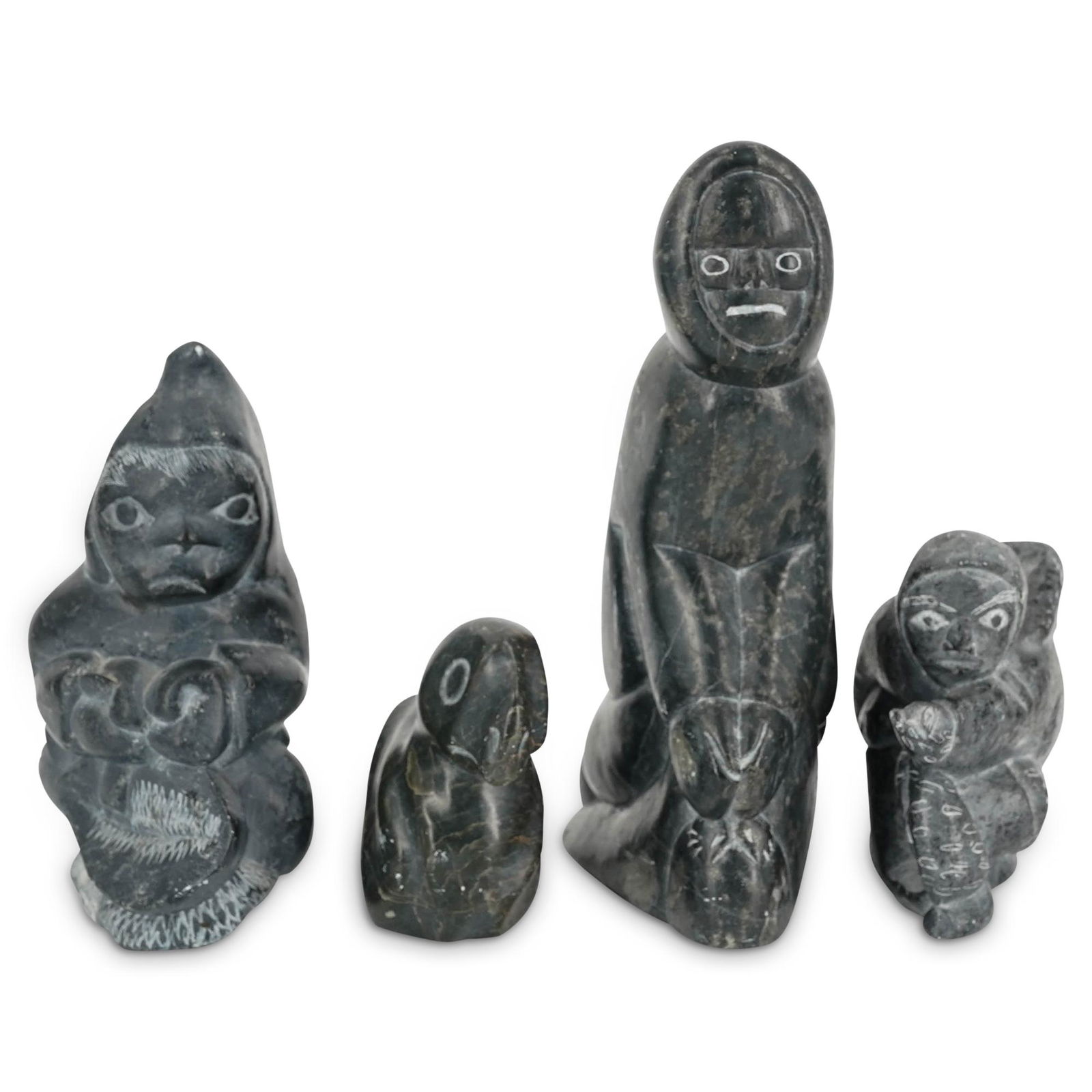 (4 Pc) Inuit Eskimo Soapstone Carving Figures Set (1 of 9)