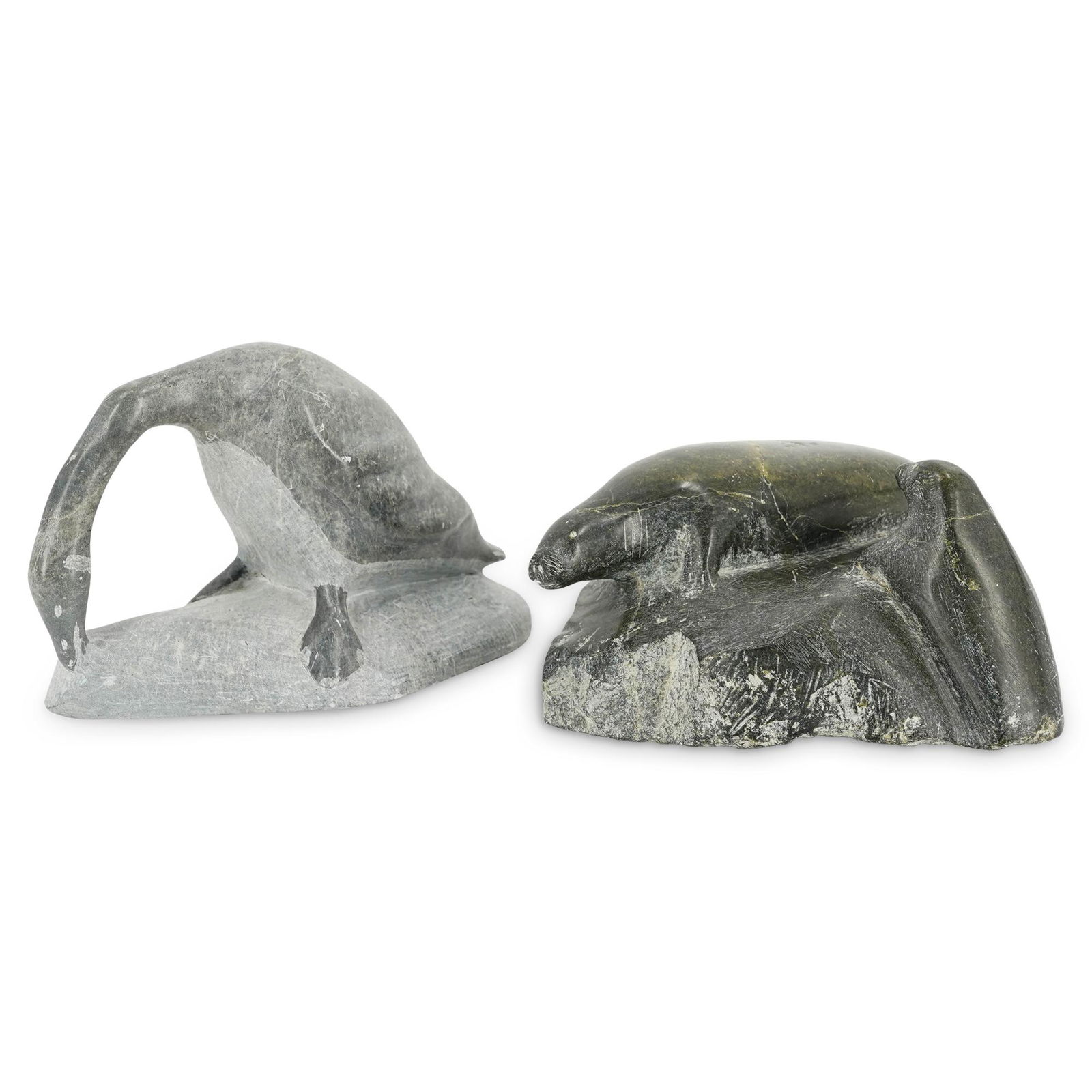 (2 Pc) Inuit Eskimo Soapstone Carving Figures Set (1 of 6)
