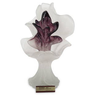 Daum X Salvador Dali "Phonographe Antediluvien" Sculpture: DESCRIPTION: Salvador Dali X Daum pate de verre glass sculpture titled: "Phonographe Antediluvien" with display plaque. Signed in mold: "Dali" at front and "Daum" at reverse. Numbered out of 300