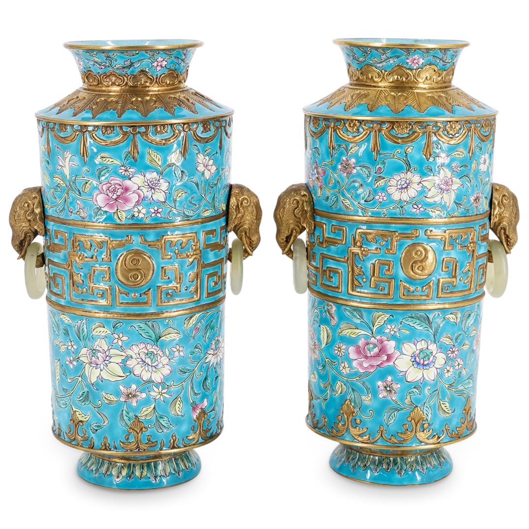 Antique Chinese Enameled Vases With Jade Ring Handles (1 of 8)