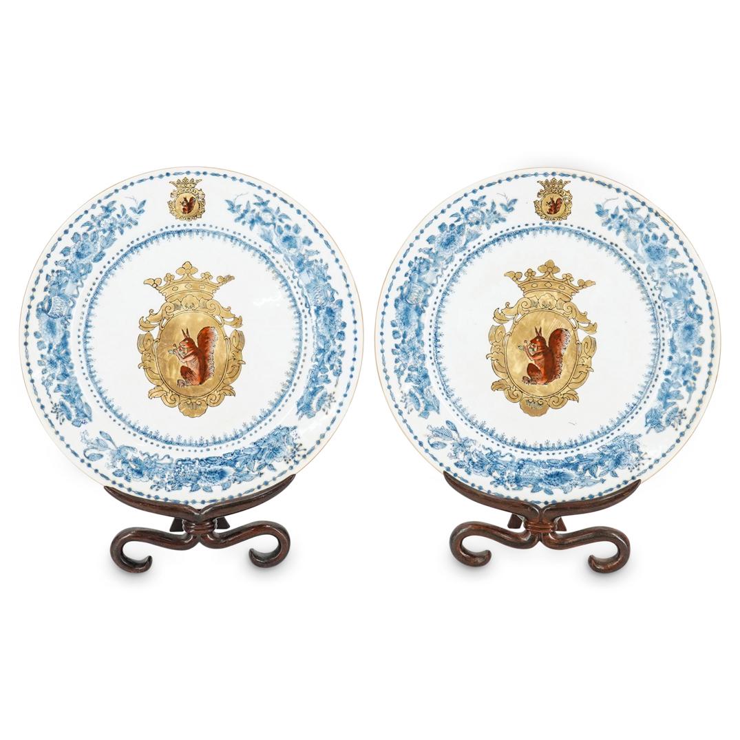 Pair of 18th C. Chinese Export Armorial (Sichterman Groningen) Porcelain Plates (1 of 9)