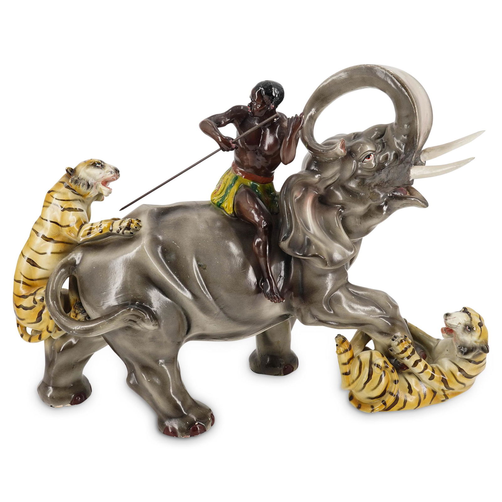 Antique "Tiger Attack" Ceramic Sculpture (1 of 8)