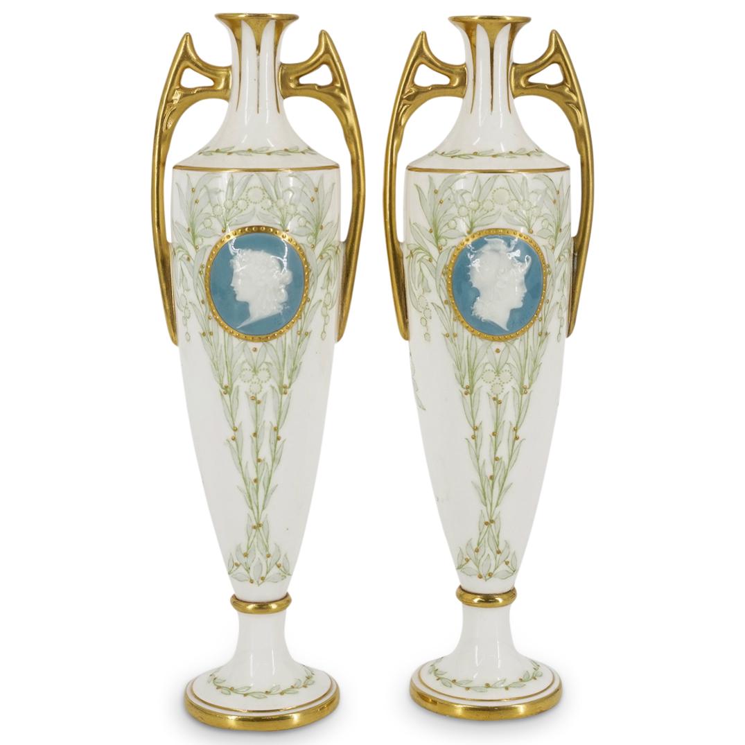 Pair Of Mintons Vases With Pate Sur Pate Cameos Signed Birks (1 of 7)