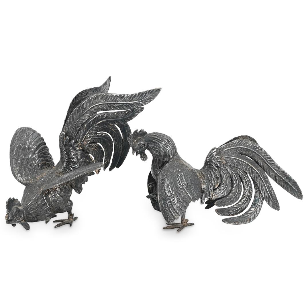 Pair of Peruvian Sterling Silver Fighting Cocks (1 of 7)