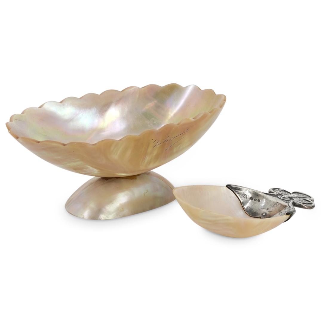 (2 Pc) English Sterling Silver & Mother Of Pearl Caviar Server (1 of 8)