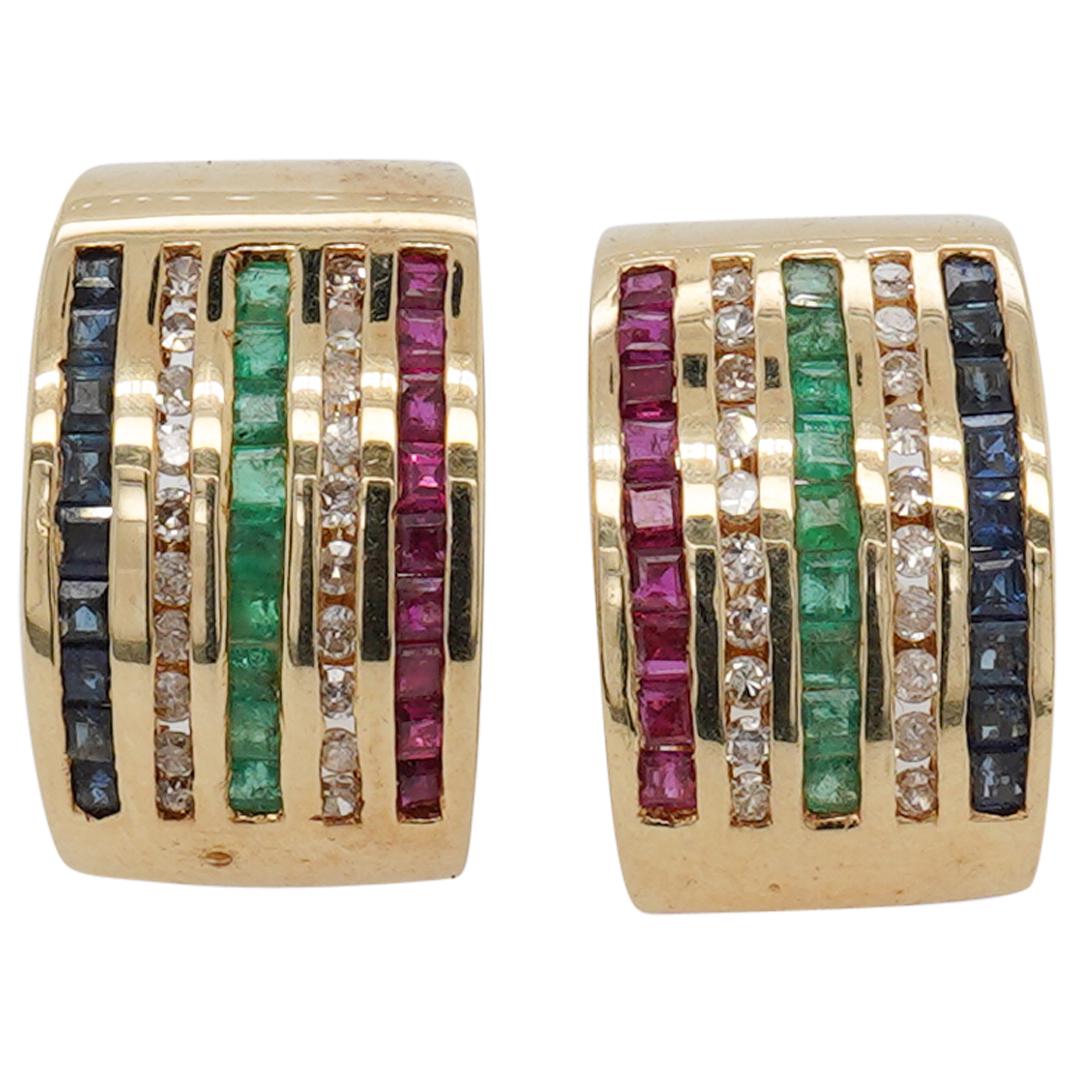 Pair of 14k Gold Emerald, Sapphire and Ruby Earrings (1 of 4)