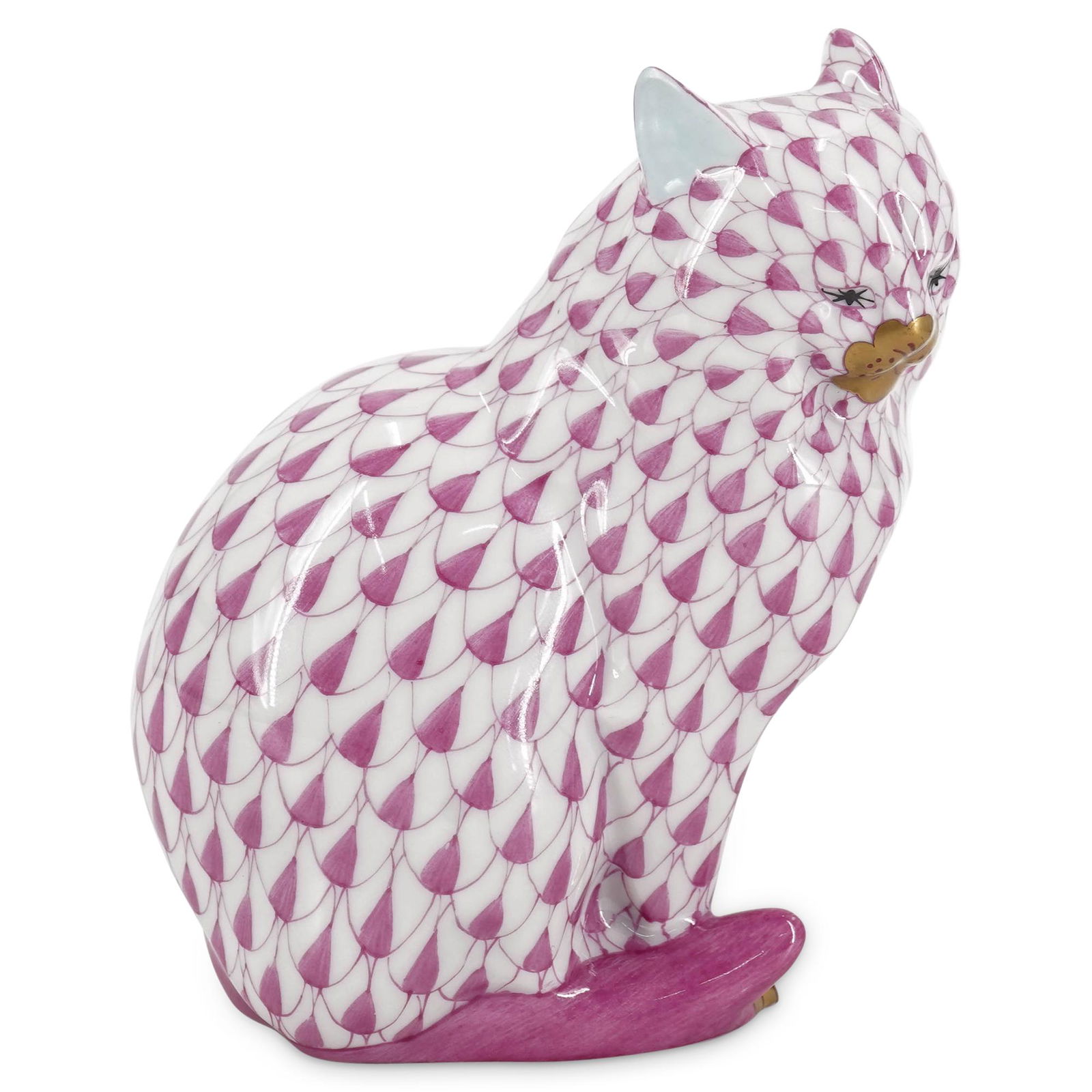 Herend Pink Fishnet Cat Porcelain Figurines (1 of 6)