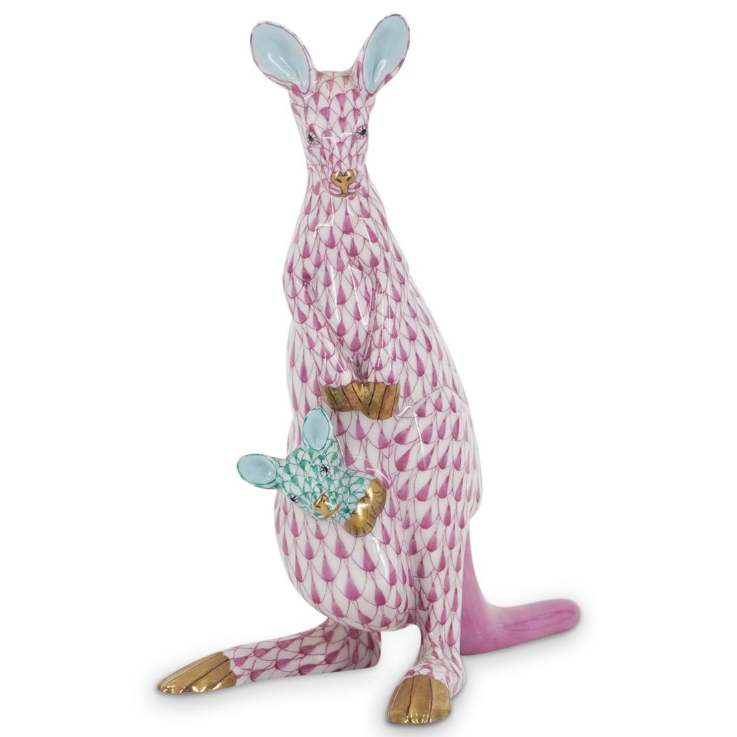 Herend Porcelain Pink Fishnet Kangaroo With Green Joey (1 of 6)