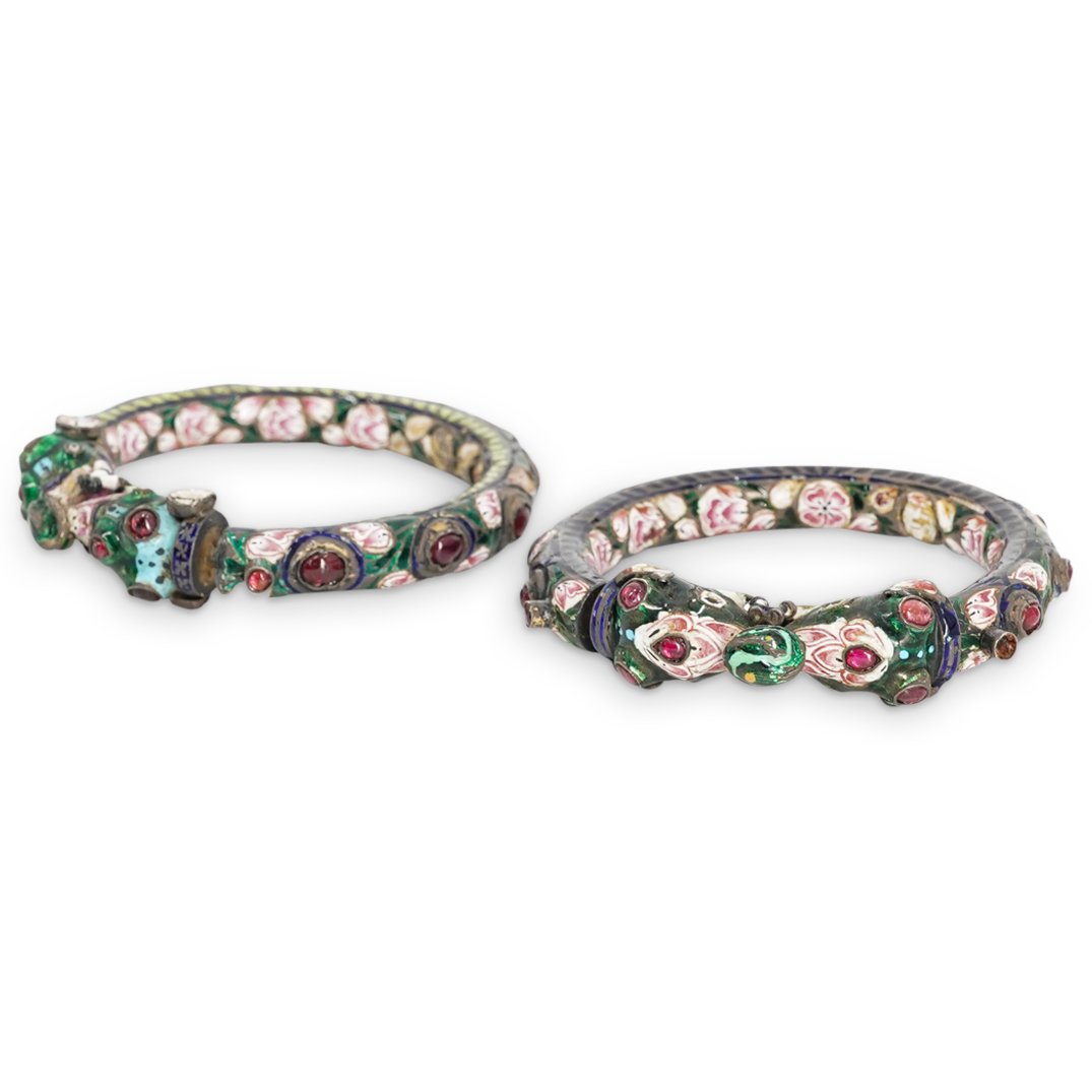 Pair Of Indian Enameled Silver Bangles (1 of 5)