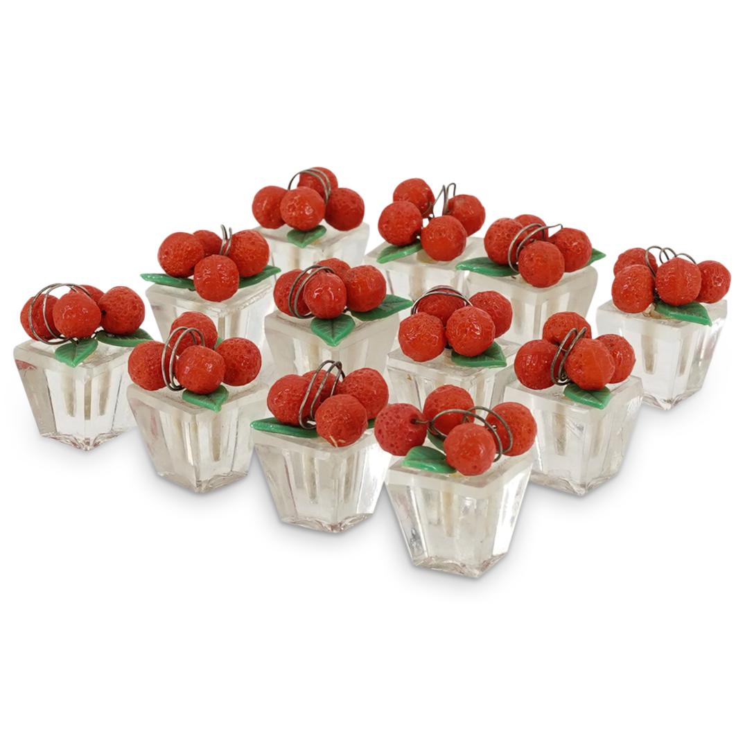(12Pc) Vintage Bohemian Glass Berry Place Card Holders (1 of 3)