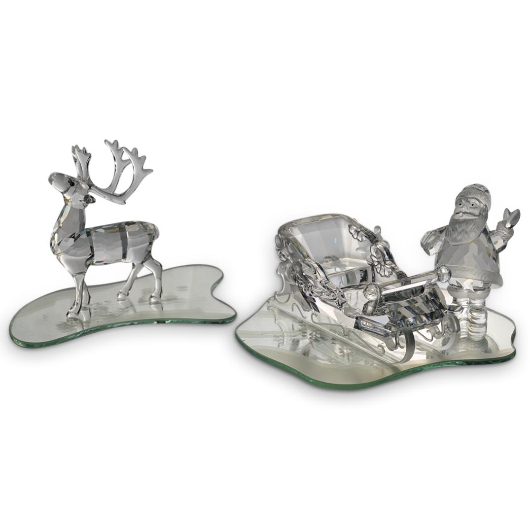 (3 Pc) Swarovski Crystal Christmas Santa, Reindeer & Sleigh Figurines (1 of 7)